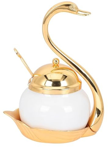 Azucarero Salero Botes Especias Juego De Recipientes Para Condimentos De Cisne Con Tapa, Cuchara, Azucarero De Cerámica De Metal, Conjunto De Sazonadores, Olla Para Condimentos De Cocina Frascos Espec