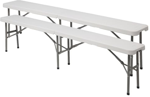 VINGLI 2 Pack Plastic Folding Benches, Quality HDPE Material and Robust Metal Frame, Portable and Versatile for Indoor and Outdoor Use, Camping, Parties, Travel