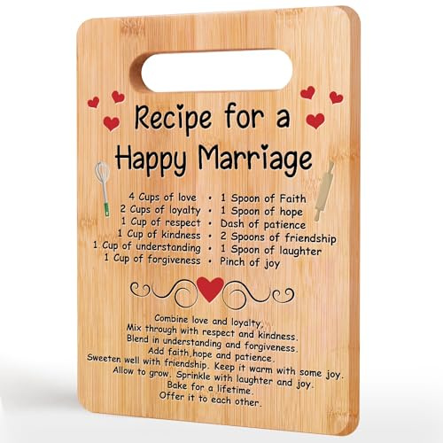 ZsaTuiy Wedding Gift Cutting Board, Bamboo, Rectangular, 11.8x7.8x0.32 inches, Happy Marriage (Letter Print), Perfect for Fruits, Vegetables, Meats, Cheese, or Display