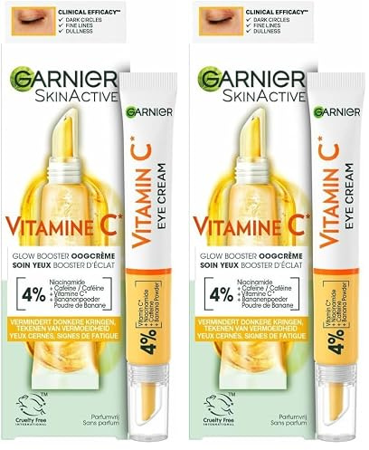Garnier SkinActive - Soin Yeux Booster d'Éclat - Anti-Cernes & Anti-Ridules - Enrichi en Vitamine C, Niacinamide, Caféine & Poudre de Banane - Pour Tous Types de Peaux - 15 ml (Lot de 2)