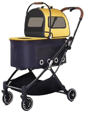 2 Etagen Hundewagen Haustiere Buggy Hundebuggy Mit Netzfenstern & Anhänger Katzenbuggy Für 2 Kleine Hunde Katzen Tragkraft Bis Zu 10 Kg / 15 Kg (Color : Yellow)