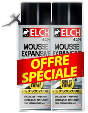 Bauschaum Montageschaum PU Schaum 500ml Elch PRO Weiß - Effektiver Dämmung- und Fugenfüller-Schaumstoff für präzise Anwendungen - Schaum zum Isolieren, Konstruktionsschaum (2 x 500ml)
