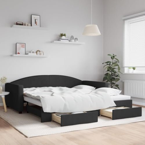 KTHLBRH Tagesbett Ausziehbar mit Schubladen Schwarz 100x200 cm Stoff Cornice da letto per soggiorno Struttura del letto dell'hotel Telaio per Camera da letto Adatto per Camera da letto
