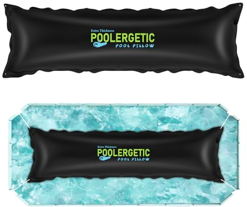 Poolergetic Poolkissen für oberirdische Schwimmbäder, großes Winter-Poolkissen zum Schließen im Winter, 0,4 mm dick, robuste Poolabdeckung, Luftkissen mit Kordeln, Schwarz, 2 Stück