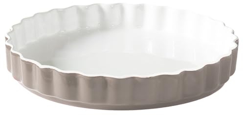 TAMUME Moule à tarte en porcelaine extra large de 28 cm de diamètre avec bord cannelé élégant pour tarte, extérieur crème