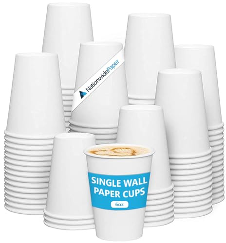 Rikstäckande papper 50 x 170 ml engångs enkelvägg vita papperskoppar varma och kalla drycker perfekta för ditt hem, café, arbete, fester och utomhus, 180 ml