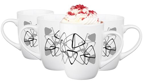 Glasmark Krosno Kaffeebecher Weiß Mit Henkel Becher Porzellan Becher Set 4-teilig Coffee Mug Cup Teebecher Dreiecke 300 ml