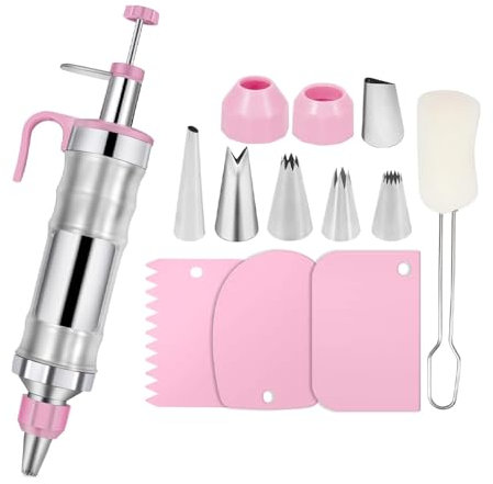 Ieron Icing Piping Gun for Cake Decorating,Large Piping Icing Syringe Set,Cake Pastry Decorating,Stainless Steel Frosting Baking Tools Cream Piping Set W/ 6 Piping Nozzles