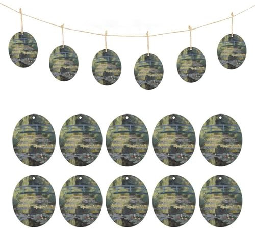 10 Stück Holz-Eieranhänger für Ostern, Seerosen-Teich-Druck, Ostern, Basteln, Geburtstag, Feier, Dekoration, Ei-Dekoration, Tags