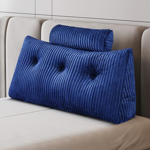 Z-hom Bücherkissen, Keilkissen, Lesekissen Für Bett Und Sofa, Cozy Rückenkissen, Praktisches Seitenfach, Removable Cover, Mit Rundem Kopfkissen (Blau, 100 * 50 * 20cm)