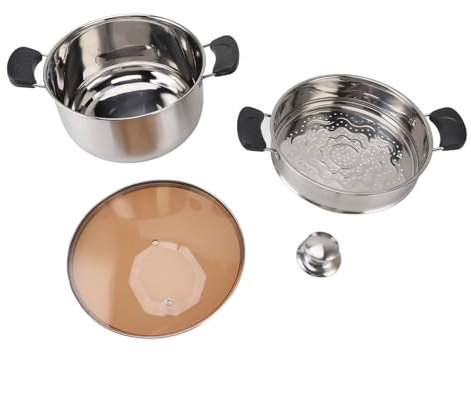 Pentola, Pentola Ispessita a Doppio Strato con Coperchio in Vetro, Pentola in Acciaio Inossidabile con Cestello per Vapore per Pasta, Zuppa, Spaghetti