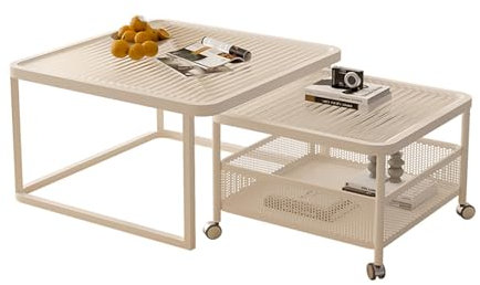 KHLMSRXJ Satztisch-Couchtisch, 2er-Set, quadratischer moderner Stapeltisch, kreativer Kleiner Couchtisch, Couchtische aus Glas für Wohnzimmer, Wohnung, Heimdeko, Metallrahmen (70 x 70 cm)