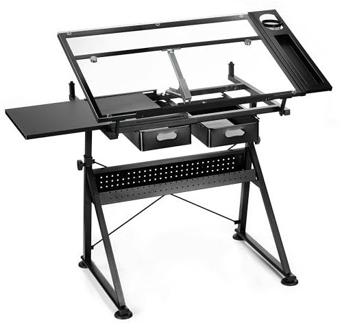 Artist's Loft Artist Table - Glass-Top Table for Drafting, Drawing, Sketching, Painting, and Arts & Crafts - 1 Pack