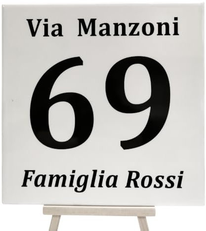 Numero Civico Personalizzato per Esterno Quadrato - Ceramica cotta a 900°, Made in Italy Colori Indelebili e Resistenti - Disponibile su varie misure (Bianco, 15x15 cm)