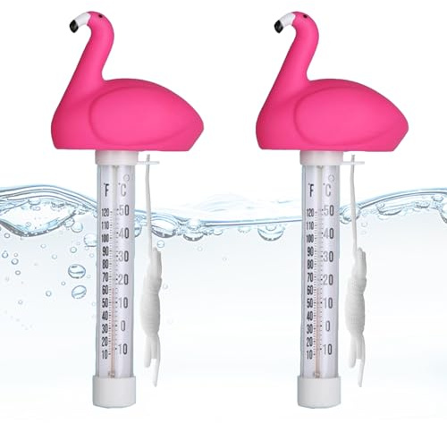 AUNGCSHE 2 Stück Pool Thermometer, Floating Poolthermometer Mit Seil, Schwimmendes Wasserthermometer, Für Innen und Außen Pools, Aquarien, Fischteiche (Rosa - Moltres)