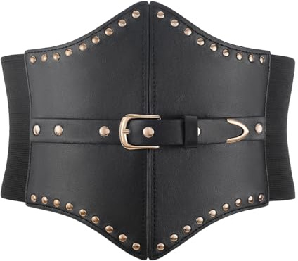 WERFORU Wide Corset Waist Belt for Women Rivet Elastic Waist Belt for Halloween Costume