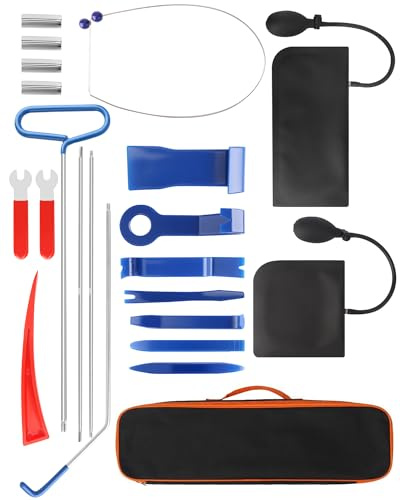 22Pcs Professional Car Tool Kit, Car Breakdown Emergency Kit Essential Automotive Tool Kit with Long Reach Grabber,Non-Marring Air Wedge Bag Pump,Portable Storage Bag, Trim Removal Tools for Car Truck