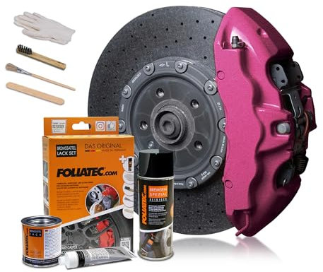 Foliatec Brake Caliper Paint Set Heat Resistant Complete Set for 4 Brake Calipers Hot Pink Metallic 7 Piece Set