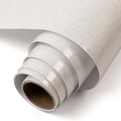 Glitzer Plotterfolie Textil - Heat Transfer Vinyl Transferfolie Plotter Flexfolie (Glitzer Weiß)