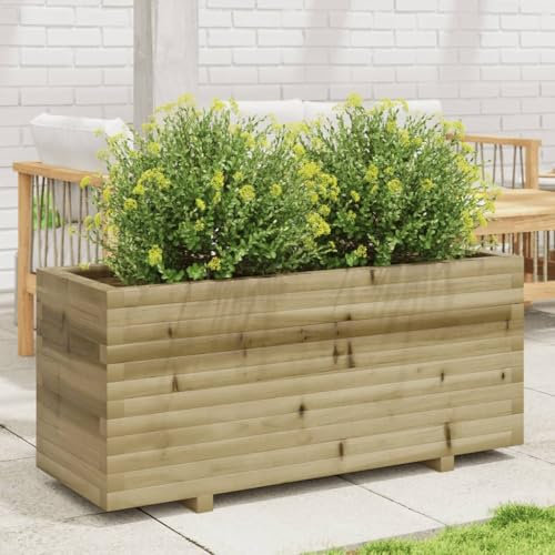 QJBSAVVA Fioriera da Esterno Rialzata in Legno di Pino Impregnato 110x40x49.5 cm per Giardino Balcone Orto Piante Aromatiche Fiori
