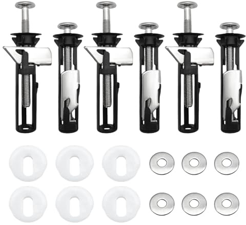 6pcs Toilet Seat Bolts Fittings Kit, Heavy Duty Stainless Steel Toilets Seats Fastener, Locking Bolts Replacement Fixing Kits for Top Lid Hinges, Easy Installation Universal Toilet Seat Screws