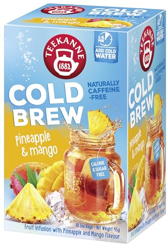 Teekanne Pineapple & Mango Cold Brew Infusion, 18 Tea Bags | All natural real fruit, Naturally caffeine free, Ice cool, with White hibiscus, rosehip, apple, hibiscus
