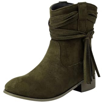 Generiska stövlar dam med klack ankelstövlar dam med fransar cowboystövlar eleganta damstövlar mocka läderstövlar platta ridstövlar enfärgade damstövletter moderna fritidsstövlar, Grön, 43 EU