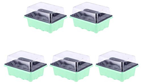 TOGEVAL Plateaux de Culture 12 Cellules en Plastique Vert 5 Pièces avec Couvercles Légers pour Germoir et Bonsaï, pour Jardinage et Croissance des Plantes