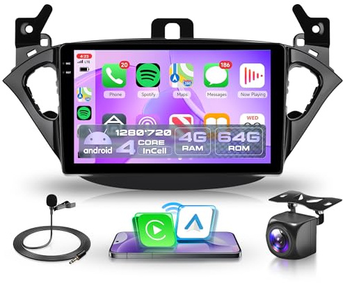 4G+64G Wireless Carplay Android Autoradio für Opel Corsa E 2015-2019/Opel Adam 2013-2016 9 Zoll Incell Touchscreen Autoradio mit Android Auto GPS Navi WiFi Bluetooth FM/RDS/EQ/USB/SWC Rückfahrkamera