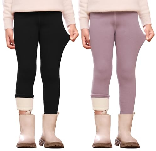 Vorvowry Legging Polaire Fille Pantalon Thermique Chaud Hiver Enfant Collant Doublé Molleton Souple et Épais