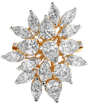 Bague Jasmin et Argent Sterling 925 | Plaqué Or | Bagues de Luxe en Moissanite, Marquise et Poire | Bijouterie Fait Main pour Femme | WWJR_0287