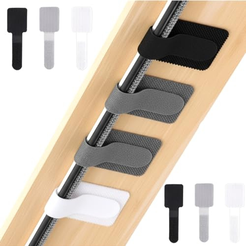 60 Pcs 3 Colors Self Adhesive Cable Clips, Under Desk Cable Management, Reusable Strong Sticky Cord Organizers Cords Hook and Loop Straps for TV PC Desktop Office Black, White, Gray