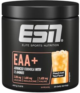 ESN EAA+, Peach Iced Tea, 400 g, tutti e 9 gli aminoacidi essenziali (EAA) e vitamina B6, 3,2 g di leucina per porzione, solubilità ottimale, vegano - prodotto in Germania