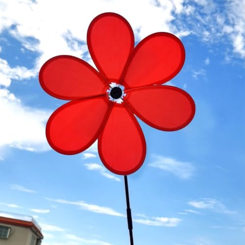 Mulino a vento a forma di fiore, 30 cm, monostrato, colorato, piccolo, per cortile, giardino, ornamento decorativo girevole con vento, design leggero, decorazione per esterni e patio (rosso)