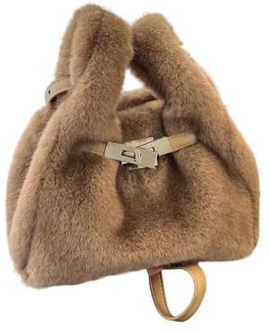 Syglawnd lurvig handväska, axelremsväskor för kvinnor, lyxig lurvig väska med justerbar rem, vinter, höst, fuskpälsar, mini plyschväska, khaki