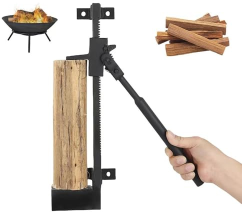 Wall Mounted Kindling Splitter - Heavy Duty Steel Manual Wood Splitter with Lever Drive, Ergonomic Handle for Firewood, Indoor Fireplace & Outdoor Camping