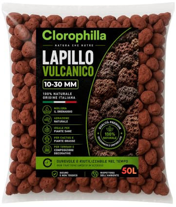 Lapillo Vulcanico 10–30 mm per Piante – Substrato Naturale Drenante e Aerante per Piante Grasse, Bonsai, Orto e Giardinaggio – Inerti Vulcanici di Alta Qualità 2l-6l-10l (50L)