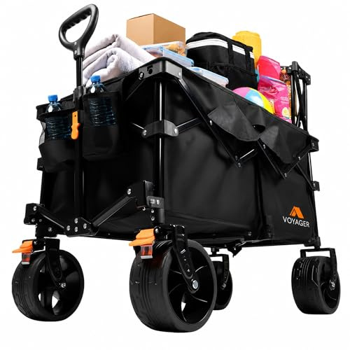 Voyager Heavy duty Camping Wagon 200L - Compact Folding Utility Trolley with All Terrain Wheels - 150kg Weight Capacity - Portable Collapsible Cart for Camping, Festivals, Beach & Outdoor Use