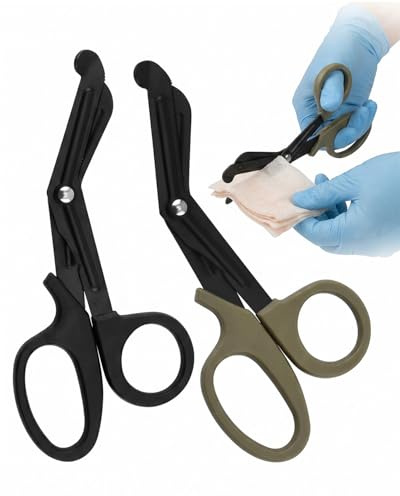YIPFEN Ciseaux Médicaux d'Urgence, Lot de 2, 15cm. Pointe Arrondie Sûre, Métal Durable. Idéal Premiers Soins, Infirmiers & Urgences, Noir & Beige.