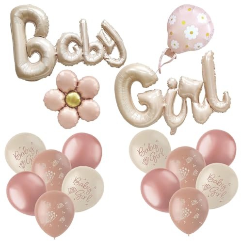 Baby Girl Luftballons Babyparty Deko Mädchen Set, Baby Shower Dekoration | mit Folienballons & Latexballons, Gender Reveal Party Deko Rosa Gold, für Willkommen zuhause Baby, Krankenhaus, Fotoshooting