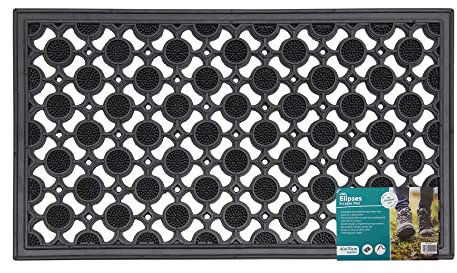 JVL Heavy Duty Rubber Elipse Circles Design Floor Door Mat Suitable for Caravan, Home, Office, 40 x 70 cm