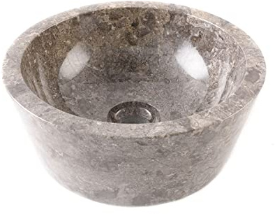 WOHNFREUDEN Marmor Waschbecken grau rund 30 cm - Stein Aufsatzwaschbecken poliert