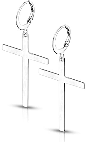 Bungsa Creolen mit großem Kreuz Anhänger aus 316L Edelstahl Unisex