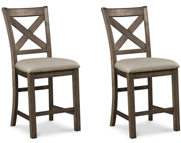 Signature Design by Ashley Moriville Rustic Farmhouse 24.5 Upholstered Barstool, 2 Count, Beige & Brown