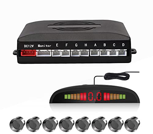 CoCar Auto Rückfahrwarner 8 Sensoren Einparkhilfe PDC + LED Anzeigen + Tonwarnung Grau