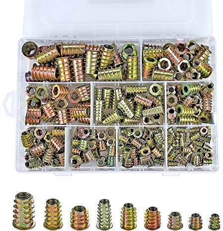 PGMJ 200 Pcs Zinc Alloy Screw Nut Inserts Assortment for Wood Furniture, 9 Size M4/M5/M6/M8/M10 Hex Socket Drive Metric Bolt Fastener Connector, Threaded Insert Nuts