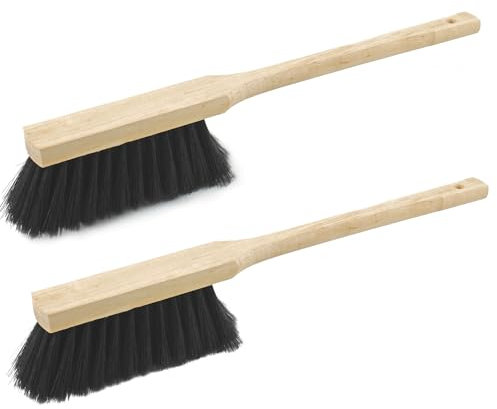 Novaliv Lot de 2 balais à main à long manche I 60 cm I Poils en crin de cheval I Fouet de voiture Brosse de lavage Brosse et pan