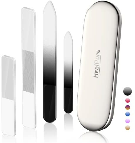 Lima per unghie in vetro e Shiner – 4 lime per unghie in cristallo inciso a doppia faccia e nano lucidanti, kit professionale per manicure per unghie acriliche e naturali, perfetto per donne e ragazze