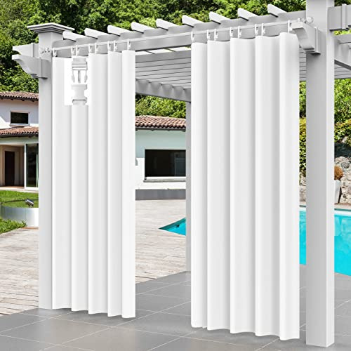Comlax Outdoorvorhänge - Wasserdicht Outdoor Vorhang Balkon Terrasse Vorhängel UV Schutzmittel und Winddicht Vorhang, Balkon sichtschutz Vorhänge für Veranda/Pavillons 1 Stück, Weiß 132x245cm