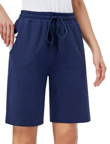 MOVE BEYOND Damen Bermuda Shorts Kurze Hose Sommer Baumwolle Sporthose Jogginghose Knielang Sweatshorts, Blau, XL